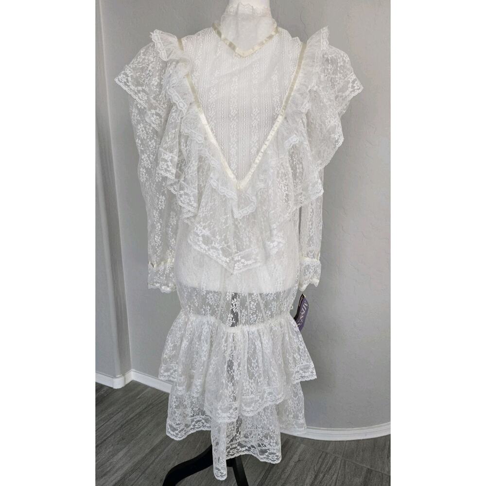 Vtg Street Scene Victorian Style Layered Overlay Sheer Lace Dress Sz 15/16 *Read